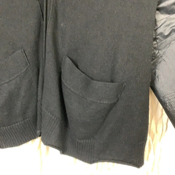 Sacai Black Button Down Cardigan with Quilted Nylon Sleeves and Wrist Zippers - Picture 3 of 14